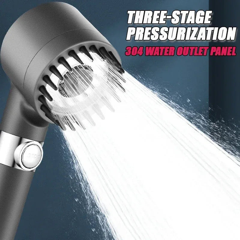 High-Pressure Filter Shower Head 3-Mode Adjustable Spray with Massage Brush Rainfall Water-Saving (25 x 7 cm / 9.8 x 2.8 in)
