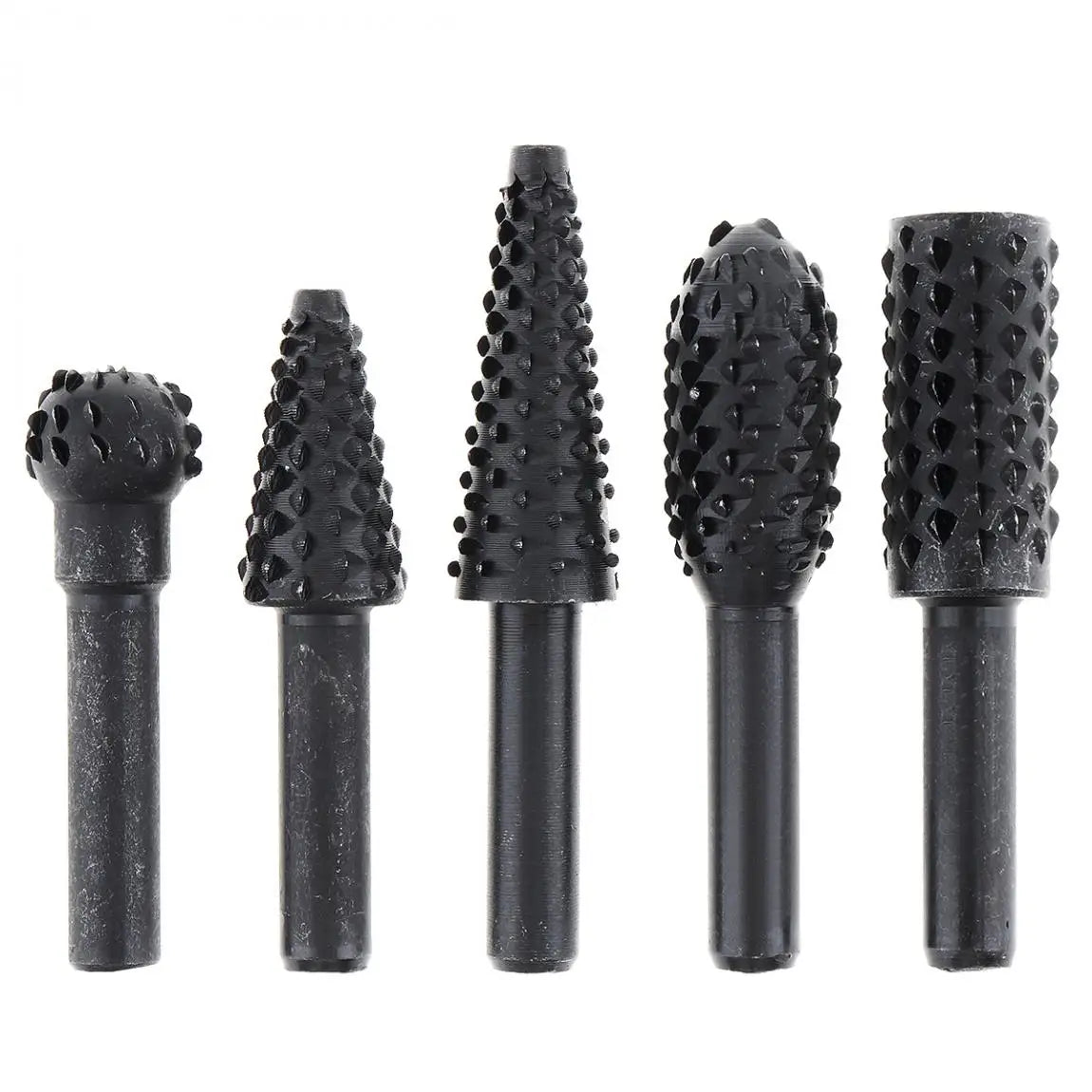 5-Piece Black Wolf Tooth Rotary Burr Set — Woodworking Grinding & Polishing Bits for Rotary Tools
