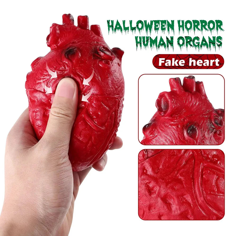 Lifelike Bloody Human Heart Prop, Life-Size Rubber Halloween Decoration, Severed Gory Body Part