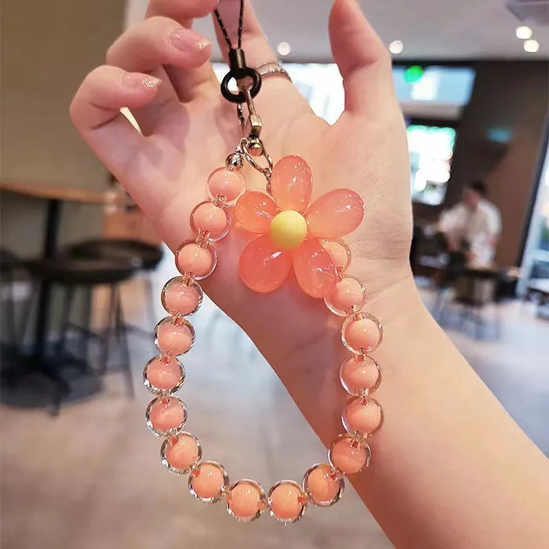 Colorful Macaron Bead Phone Lanyard Wrist Strap - Anti-Lost Short Handheld Mobile Chain for Women