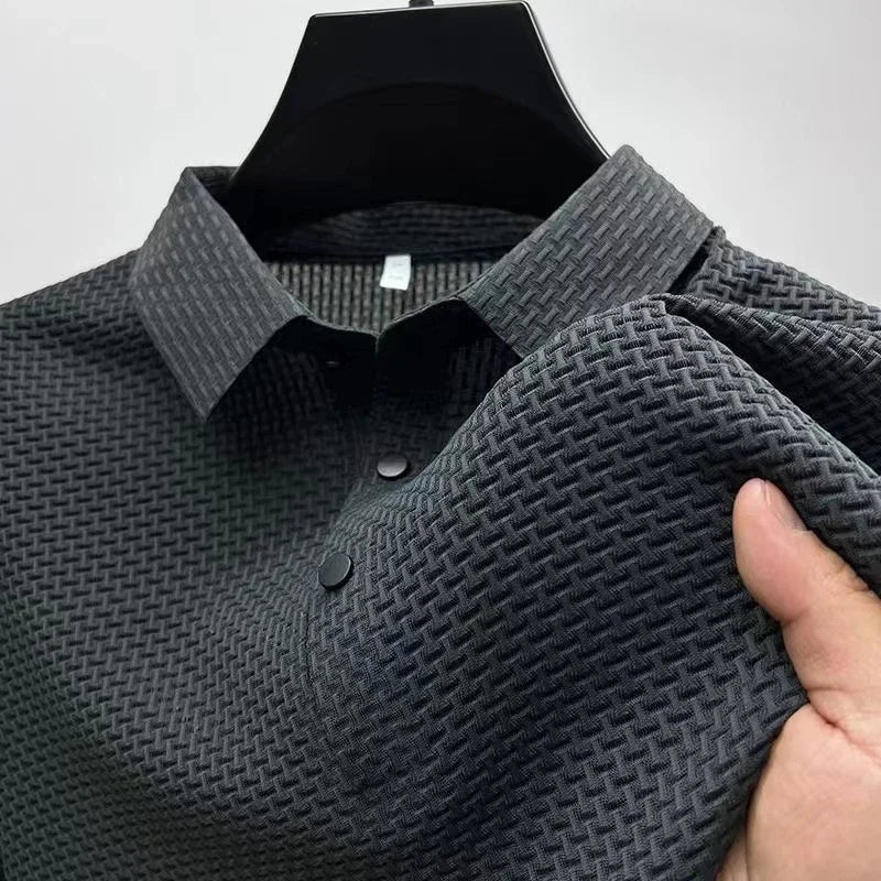 Men's Business Casual Short-Sleeve Polo Shirt - Breathable Bone Flower Summer Top