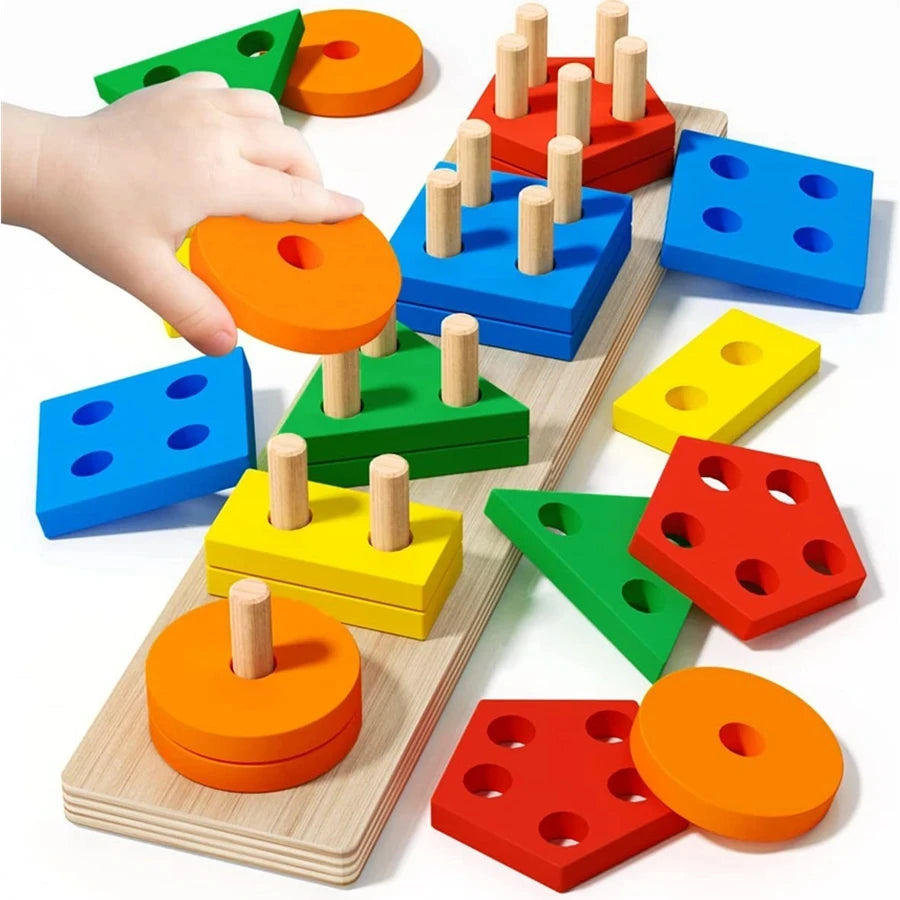 Geometric Stacking Columns Building Blocks – Educational Montessori STEM Shape Sorting Toy for Ages 3-6