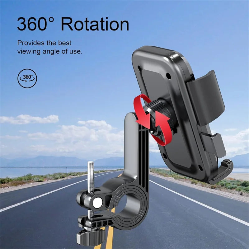 Motorcycle & Scooter Phone Mount, One-Hand Lock and 360° Rotating Bike Phone Holder