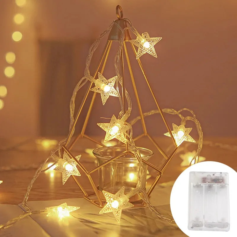 Battery-Operated LED Star String Lights - Outdoor Fairy Garland for Home, Wedding, Garden, Party & Christmas