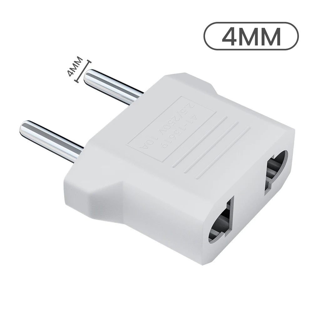 US to EU Travel Plug Adapter — 2-Outlet Non-Grounding Power Converter, 4.8mm / 4.0mm