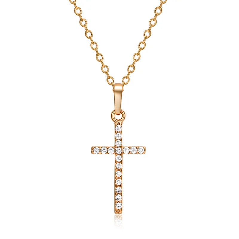 Zircon Cross Pendant Necklace – Rhinestone Hip Hop Pendant Chain, Unisex Fashion Jewelry