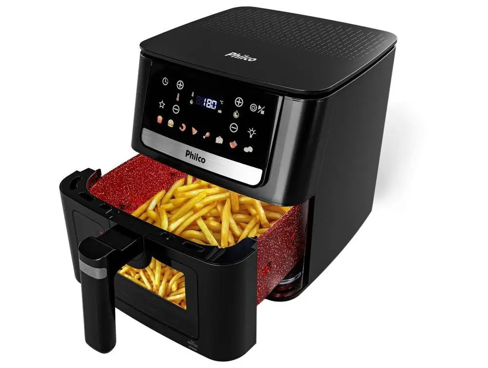 6.5L (6.9 qt) Black Stainless Steel Digital Air Fryer – Square Ceramic-Coated Basket, 1700W, 8 Presets