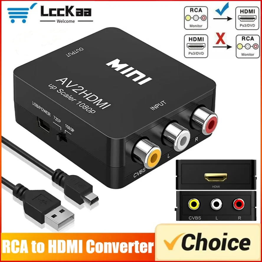 RCA to HDMI Converter Adapter 1080p AV/CVBS to HDMI with USB Power