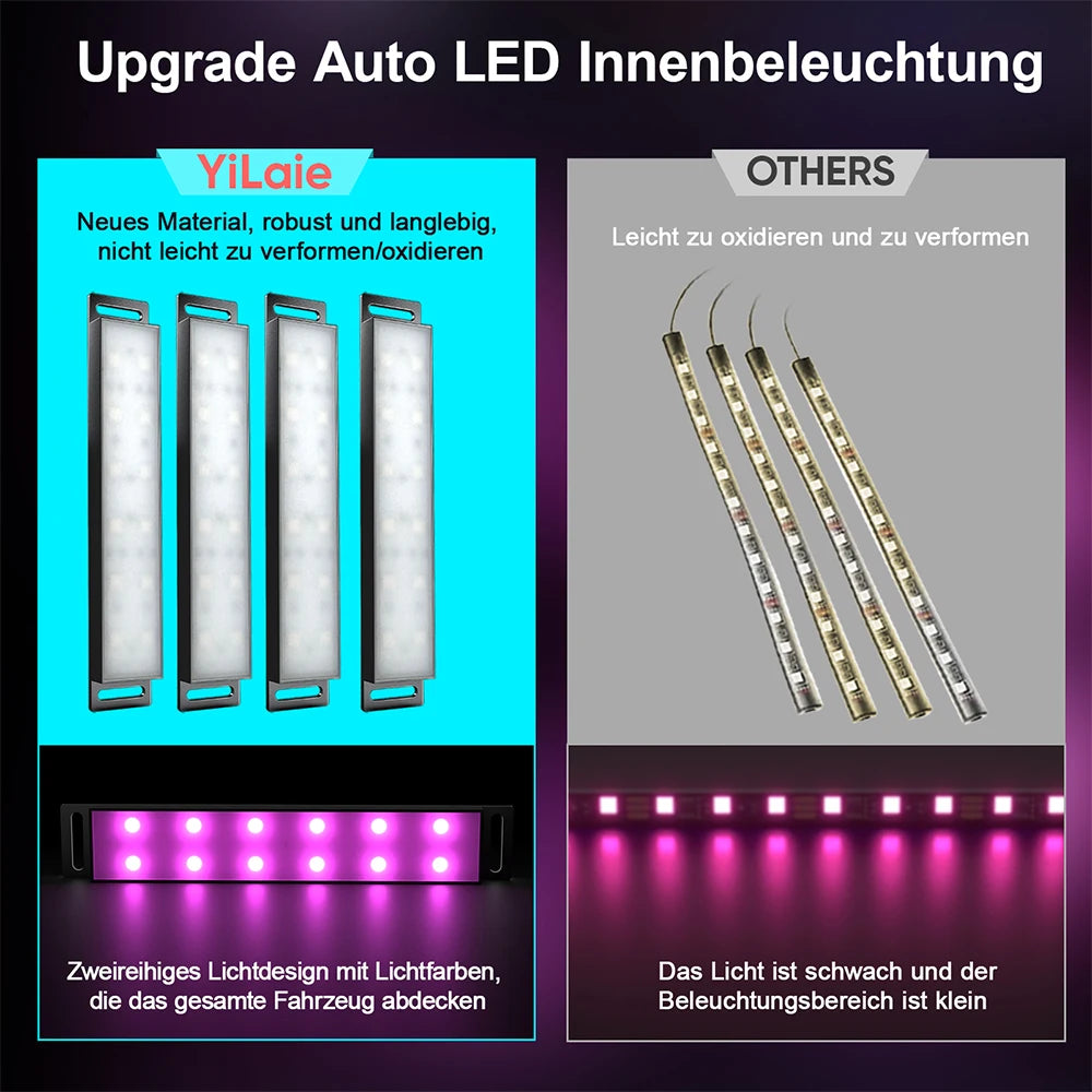 RGB Car Interior Footwell LED Light Strip with Bluetooth APP & Music Sync, 12V Cigarette Lighter Powered