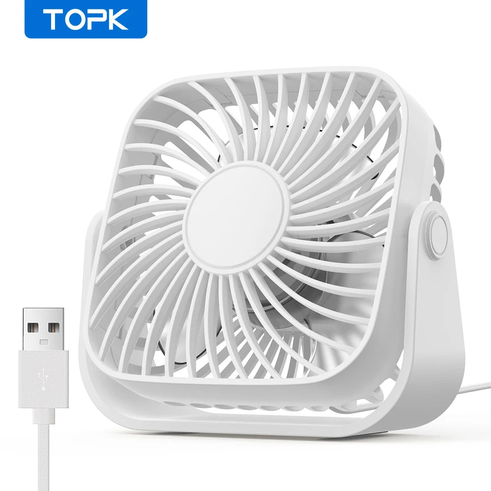 4-Inch (10 cm) USB Mini Portable Fan - 3-Speed Quiet Desk & Camping Fan, 360° Adjustable Personal Table Fan for Home & Office