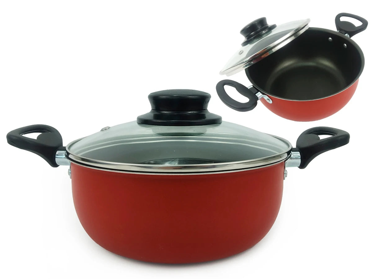 8-Piece Nonstick Aluminum Cookware Set with Tempered Glass Lids & Utensils, Red