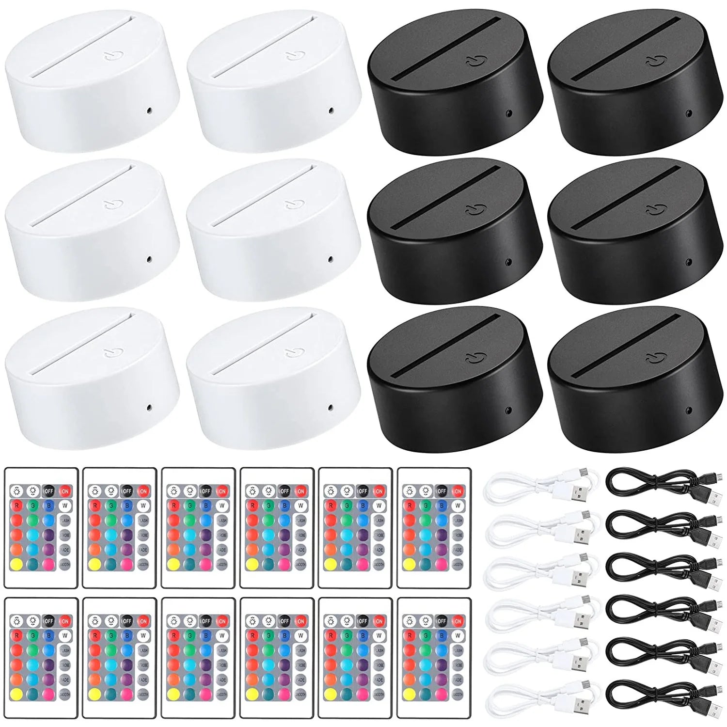 12-Pack 3D LED Acrylic Lamp Bases – 16-Color Remote & USB Light Stands for Acrylic Resin Displays