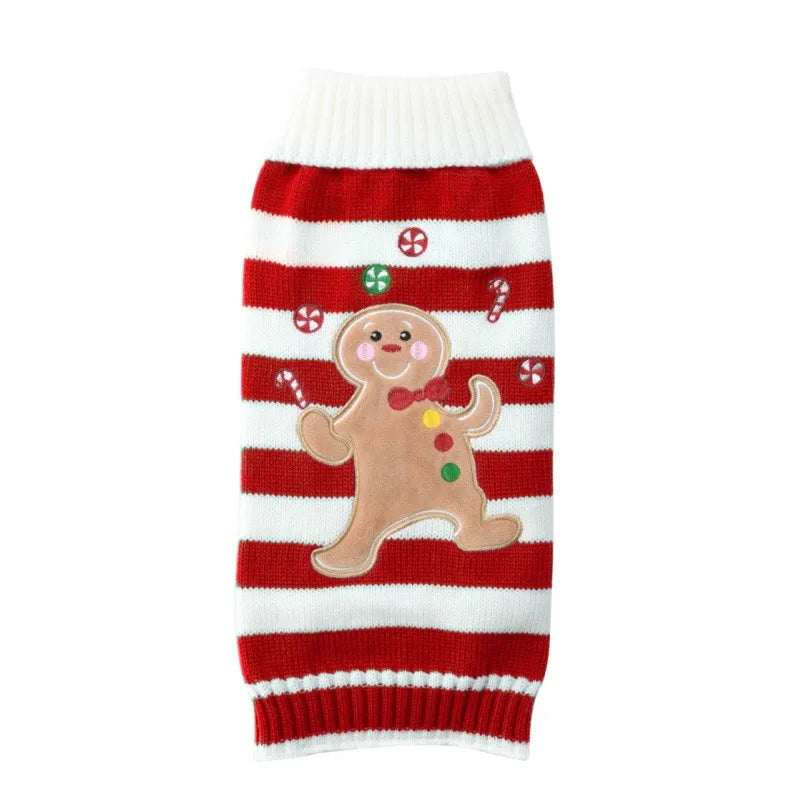 Christmas Knitted Dog Sweater – Winter Striped Cartoon Pet Coat, Sizes XXS–XXL (8.66–24.02 in / 22–61 cm Back)