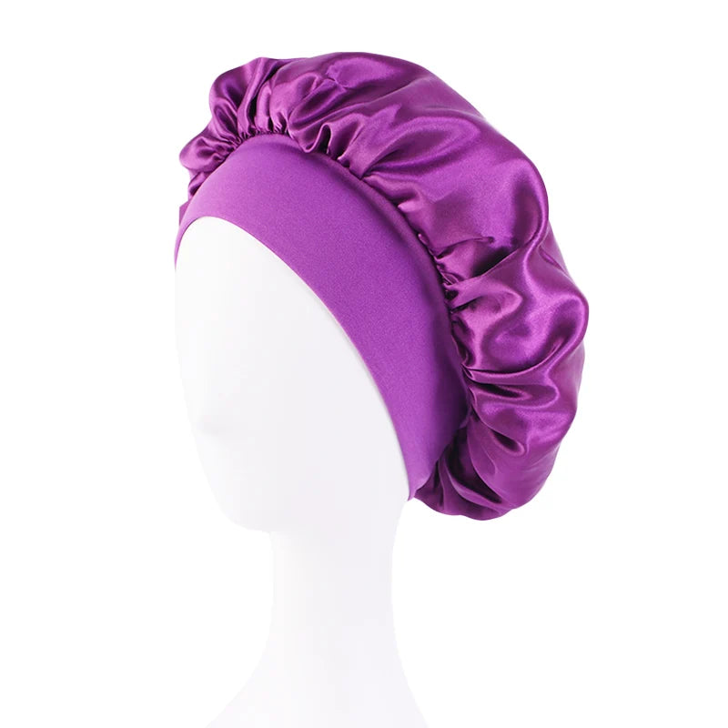 Women's Satin Wide-Brim Sleep Bonnet – Elastic Hair Care Night Cap, One Size