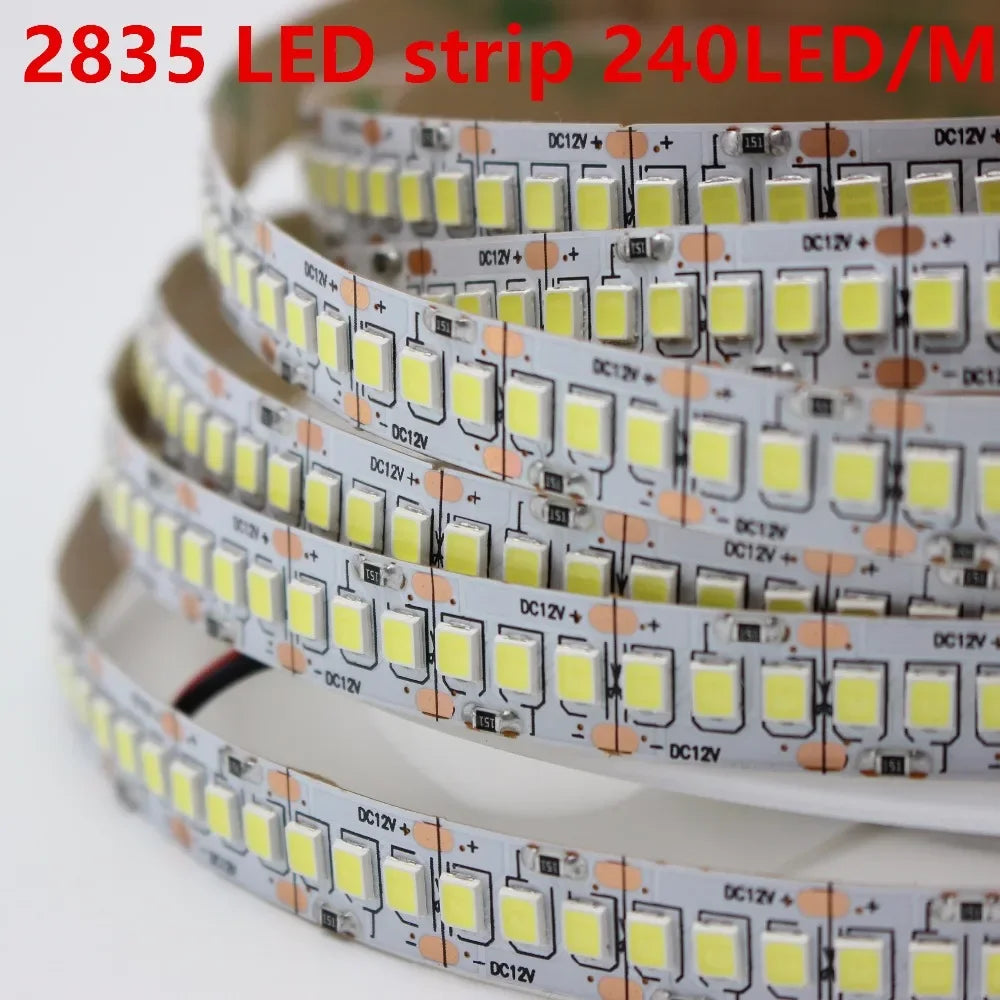 LED Strip Light 10mm PCB SMD2835 240 LEDs/m 1–5m (3.3–16.4 ft) DC12V/24V IP20 Non-Waterproof Flexible White/Warm White