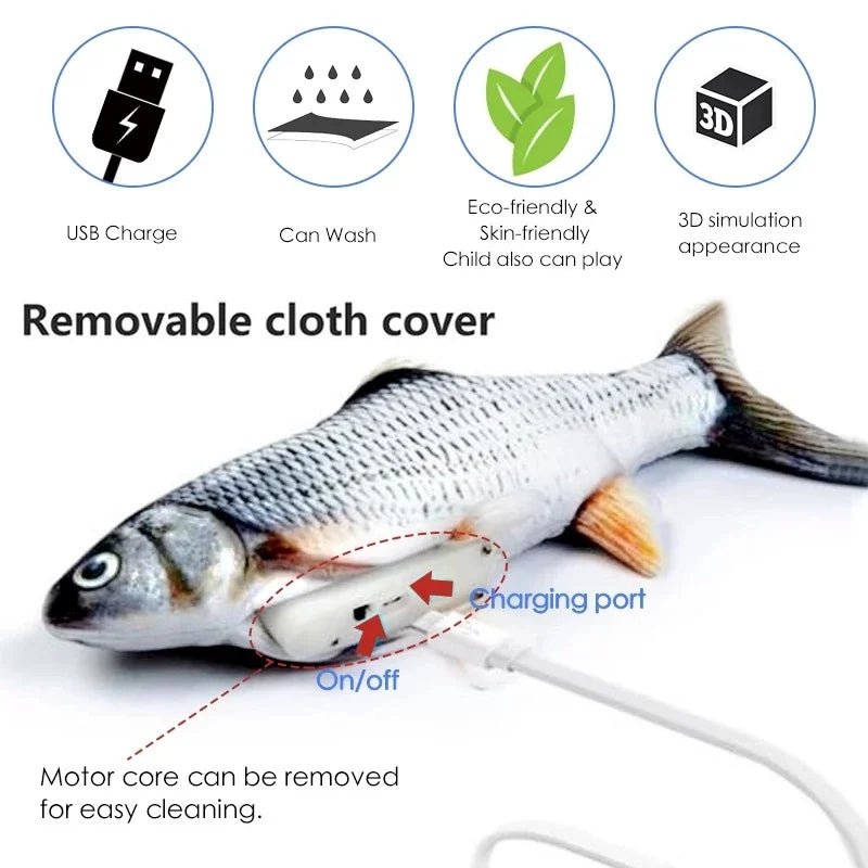 USB Rechargeable Interactive Swinging Fish Cat Toy – 11 x 6 in (28 x 15 cm) for Cats & Small Pets