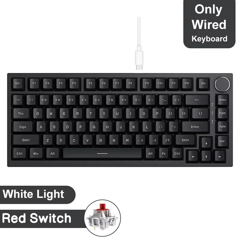 75% Compact Mechanical Gaming Keyboard — Bluetooth 5.1, 2.4GHz & USB-C Wired, Hot-Swappable PBT Keycaps with Metal Volume Knob, RGB