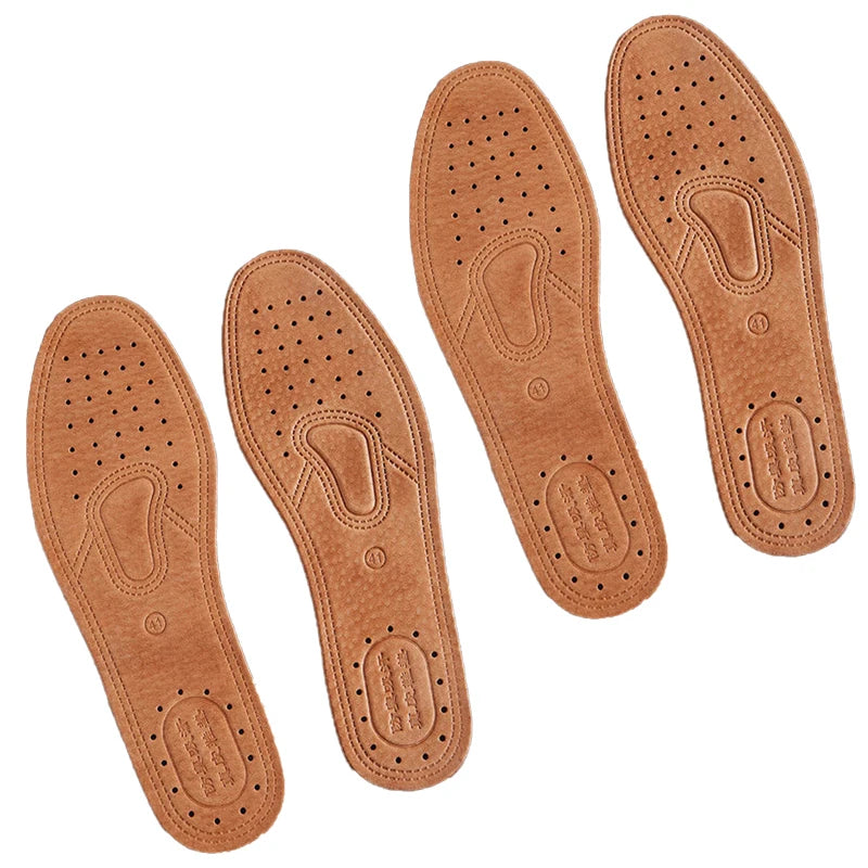 Genuine Cowhide Leather Insoles for Men - Breathable Anti-Slip Shock-Absorbing Shoe Inserts (EU35-46 / 225-280 mm)