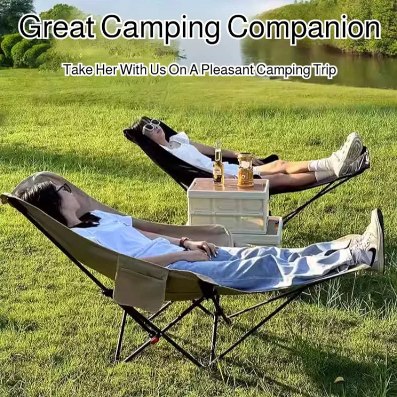 Portable Folding Recliner Chair with Curved Headrest & Leg Rest, Lightweight Foldable Outdoor Beach and Camping Chair