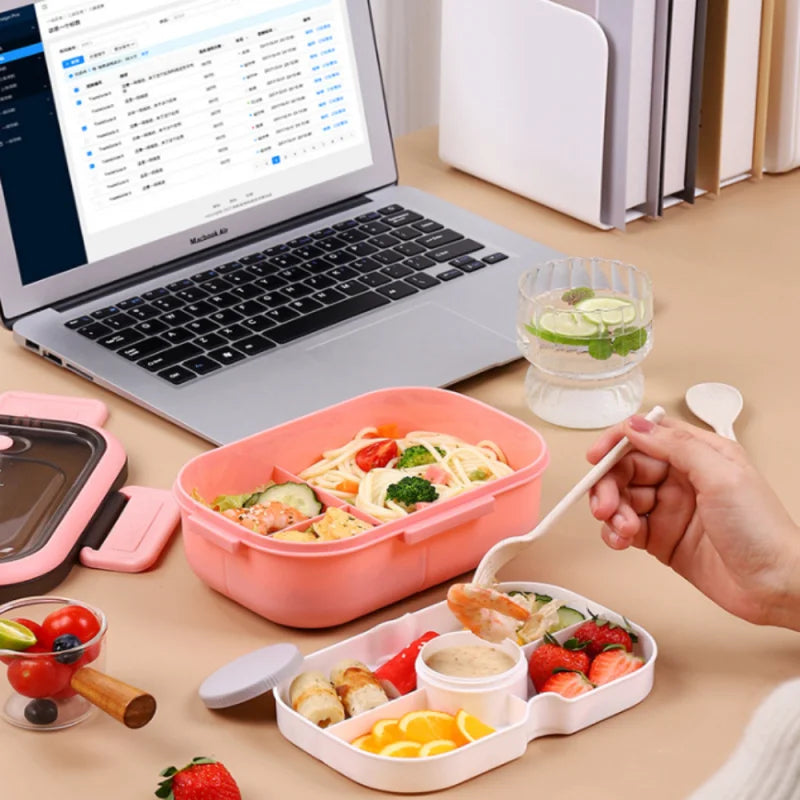 Large Microwave-Safe Lunch Box with Tableware & Leak-Proof Partition 22.5 x 14.5 x 7 cm (8.9 x 5.7 x 2.8 in)