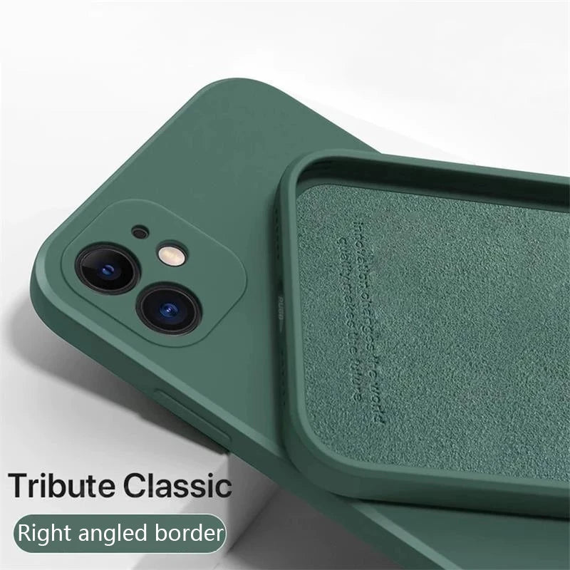 Liquid Silicone Shockproof Full-Coverage iPhone Case, Soft Back Cover, Anti-Scratch, Anti-Fingerprint, Non-Slip