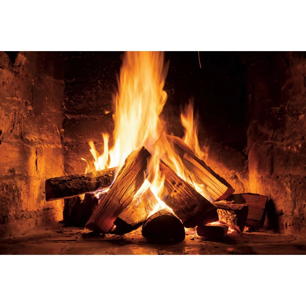 Christmas Fireplace Photography Backdrop - Burning Firewood Flame Brick Wall Photo Studio Background