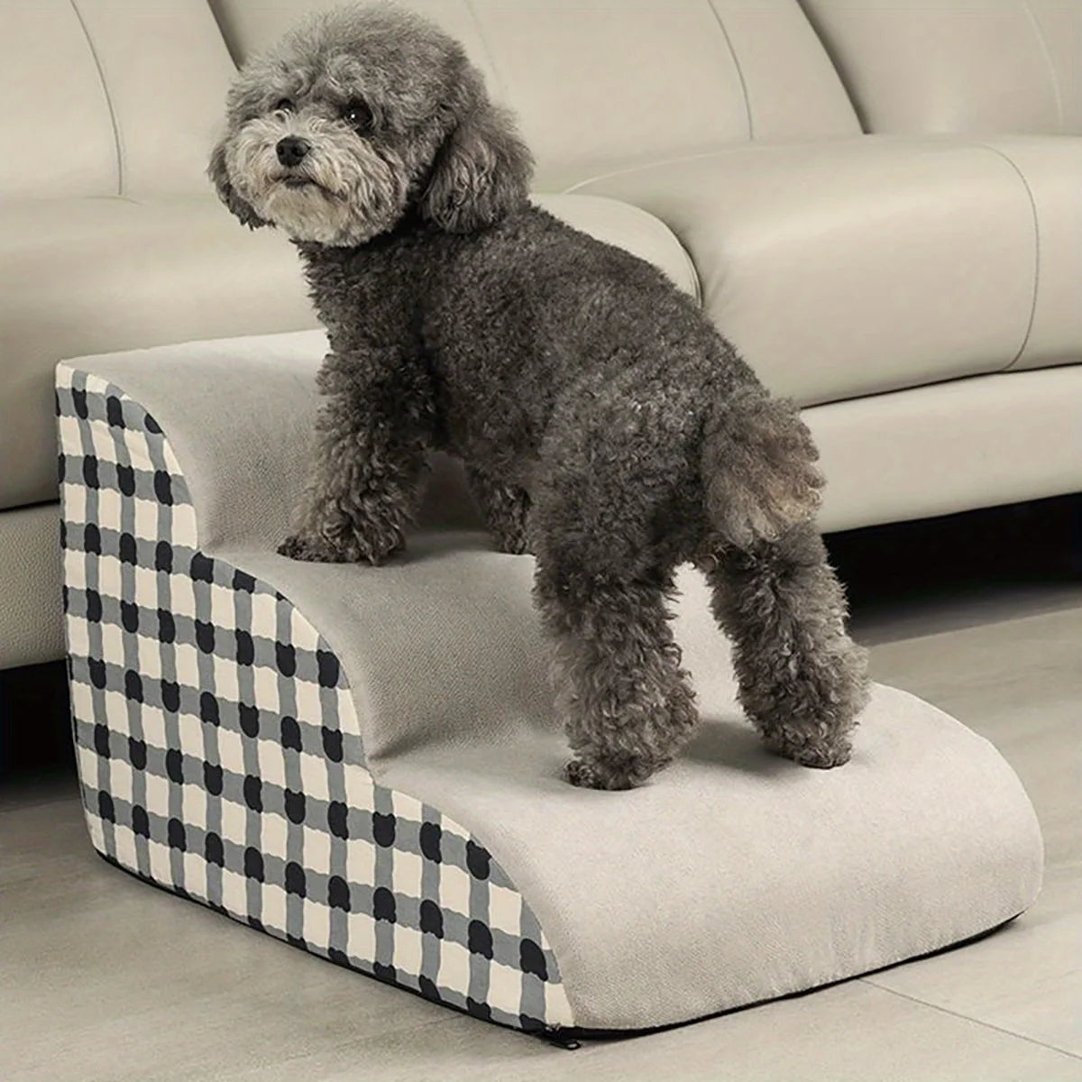 High-Density Foam 2/3-Step Non-Slip Pet Stairs for Dogs & Cats - Secure Ramp for Older Dogs, Joint Pain Sofa and Bed Ladder