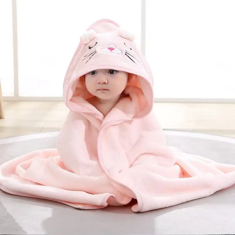 Hooded Baby Towel & Toddler Bathrobe Cartoon Coral Fleece Swaddle Blanket for Newborns & Kids