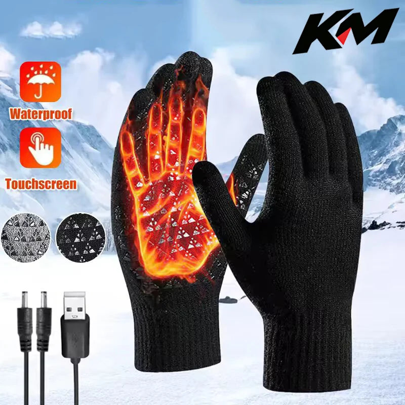 USB Heated Touchscreen Winter Gloves - Thermal Knitted Non-Slip Gloves for Skiing, Cycling & Backpacking