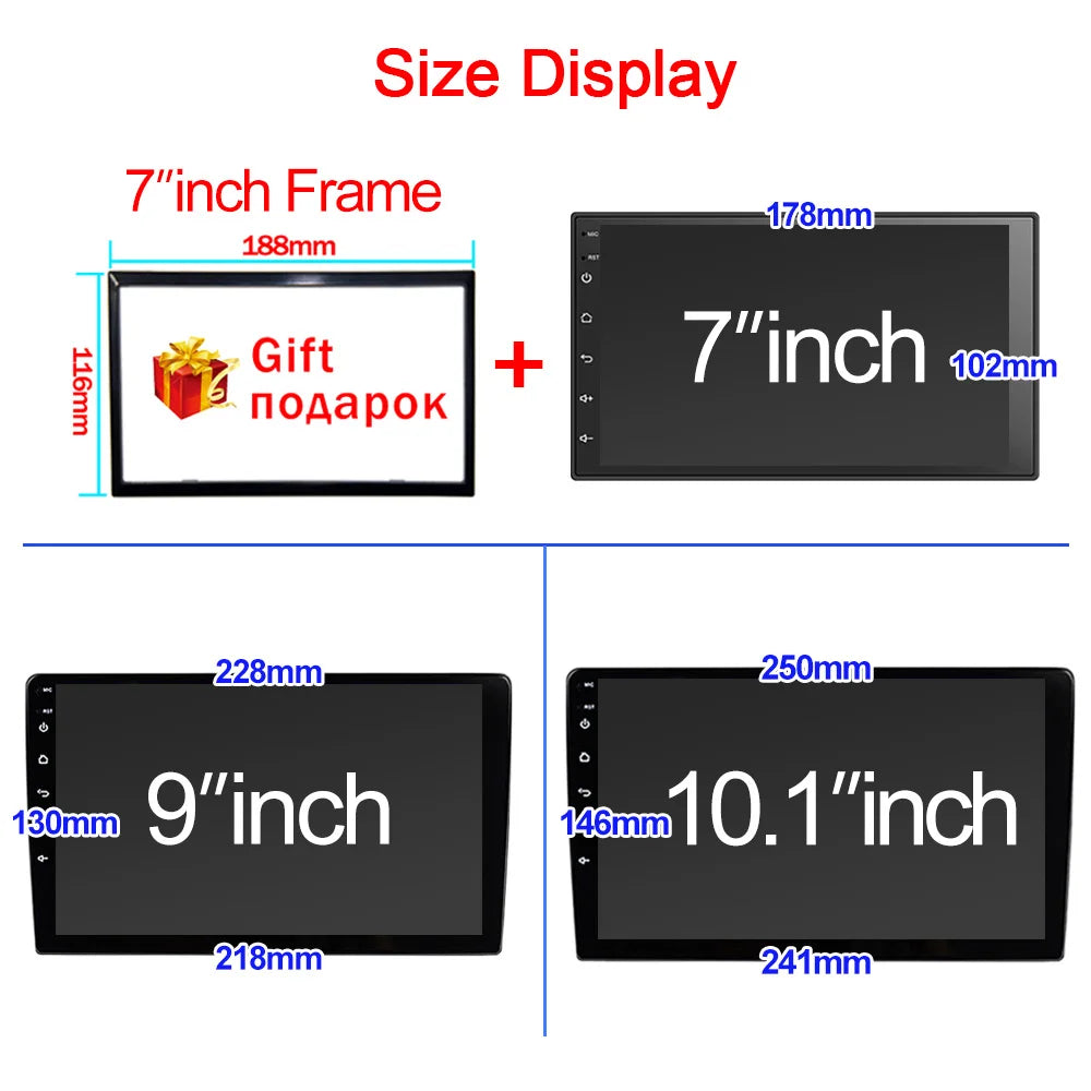 2-DIN Android Car Stereo - CarPlay & Android Auto, 7/9/10.1 inch (17.8/22.9/25.6 cm) QLED GPS, 8-Core CPU, DSP, WiFi & 4G, 6GB/128GB