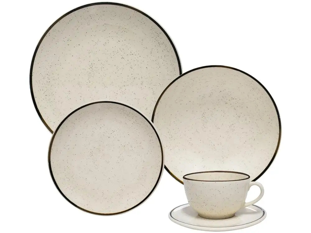20-Piece Ceramic Dinner and Tea Set - Round Beige & Brown, Serves 4