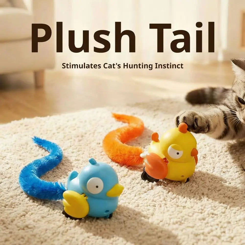 Interactive Plush Bird Cat Toy — Pull-String Wind-Up Tail Teaser, Battery-Free Indoor Cat Toy