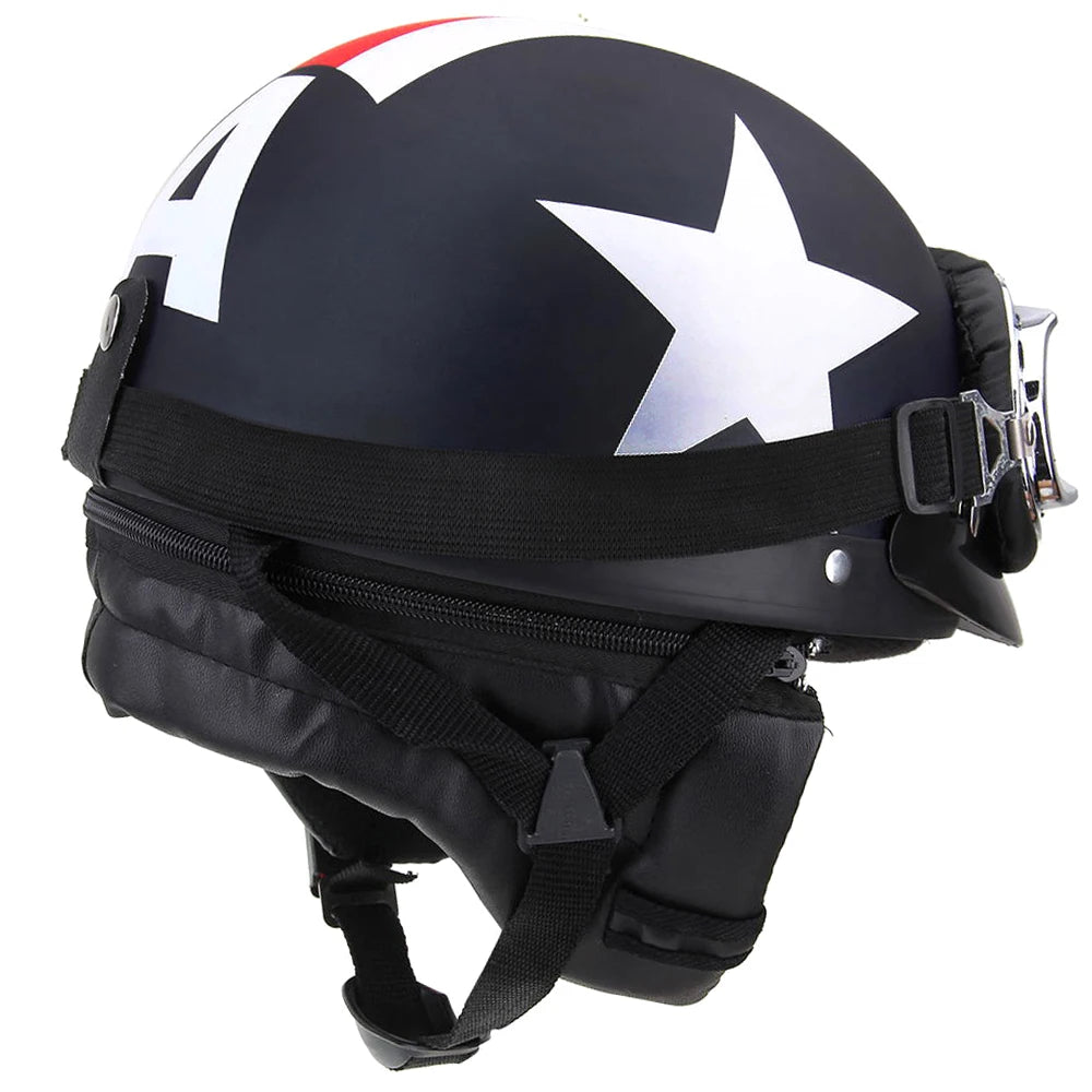 Retro Vintage Half-Face Motorcycle Helmet with Visor & UV Goggles - Unisex Fit 54-60 cm (21.3-23.6 in)