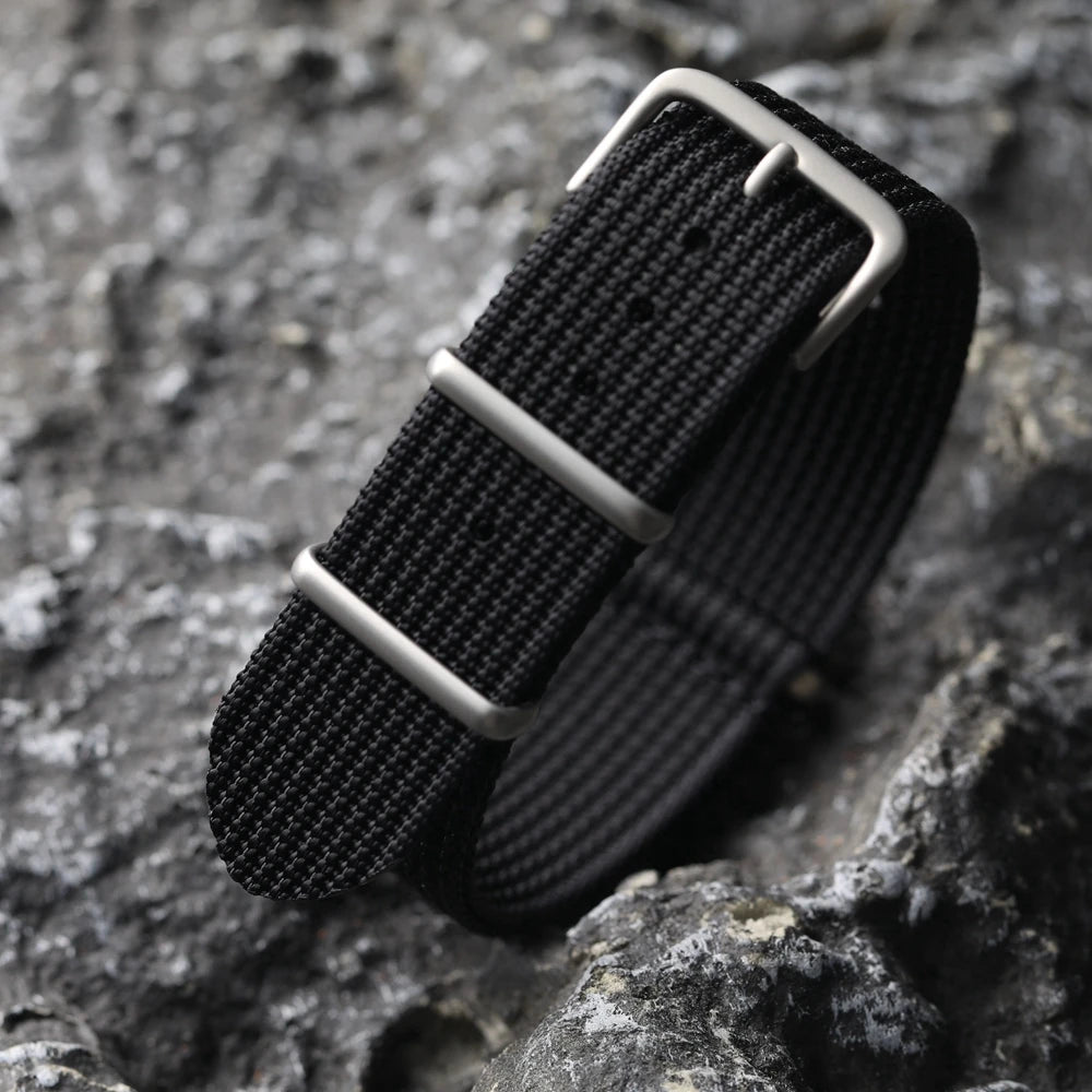 Ribbed Nylon Watch Strap - 18mm / 20mm / 22mm Military Style Fabric Watch Band with Pin Buckle