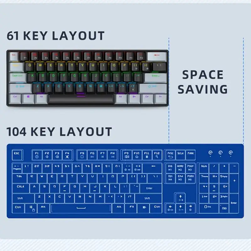 61-Key Wired Mechanical Keyboard USB-C — Blue or Red Switches, RGB Backlight