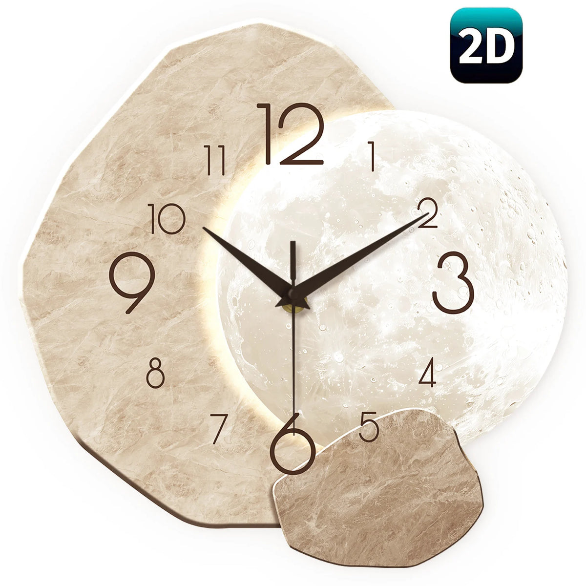 Moon Design Silent Quartz Wall Clock 13.7 in (34.7 cm) Bamboo Wood Modern Minimalist for Bedroom Living Room Office