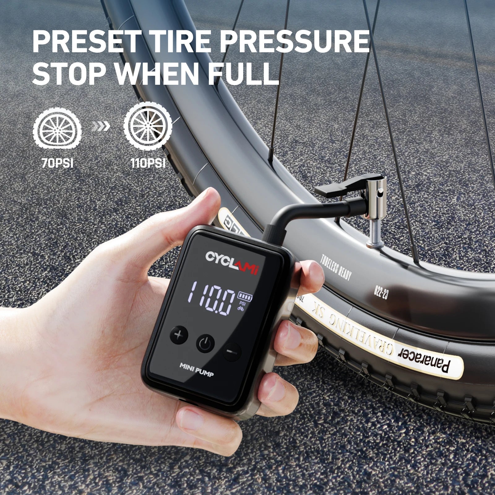 150 PSI (10.3 bar) Portable Mini Electric Tire Inflator – Rechargeable Pocket Air Pump for Bike Presta & Schrader Valves, Digital Display