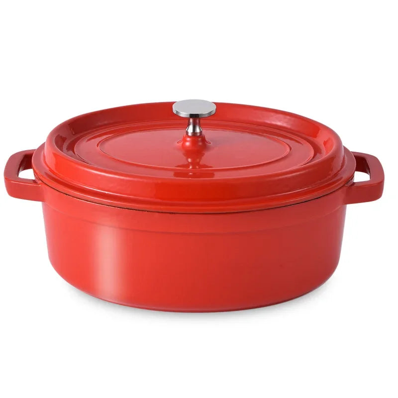 Oval Enamel Cast Iron Dutch Oven 31 cm (12.2 in) with Glass Lid - Nonstick Oval Casserole Pot