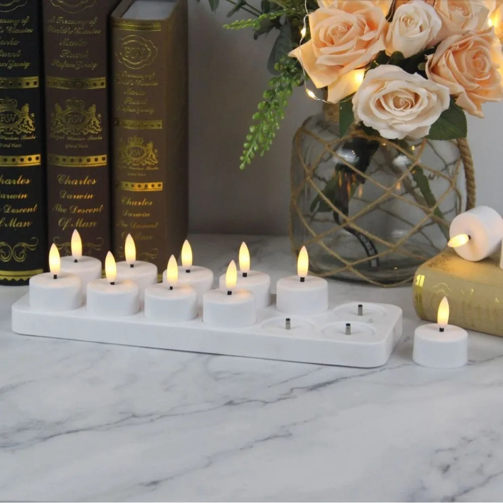 LED Flameless Candle Set 4/6/8/12 Pack – Remote & Charging Base, Battery-Operated Tea Lights for Wedding & Party Decor