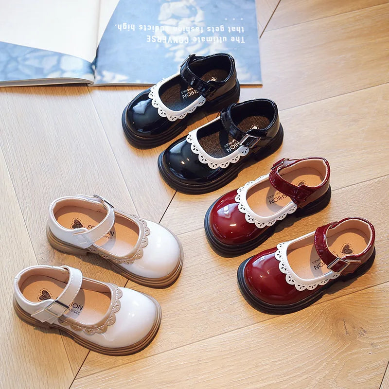 Breathable Kids PU Leather Non-Slip Soft Sole Party Flats for Girls Toddler Princess Dress Shoes Sizes 23-34