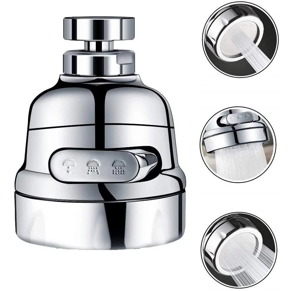Universal 2/3-Mode Rotating Kitchen Faucet Adapter 360° Swivel Aerator Spray Nozzle, Water-Saving Tap Extender