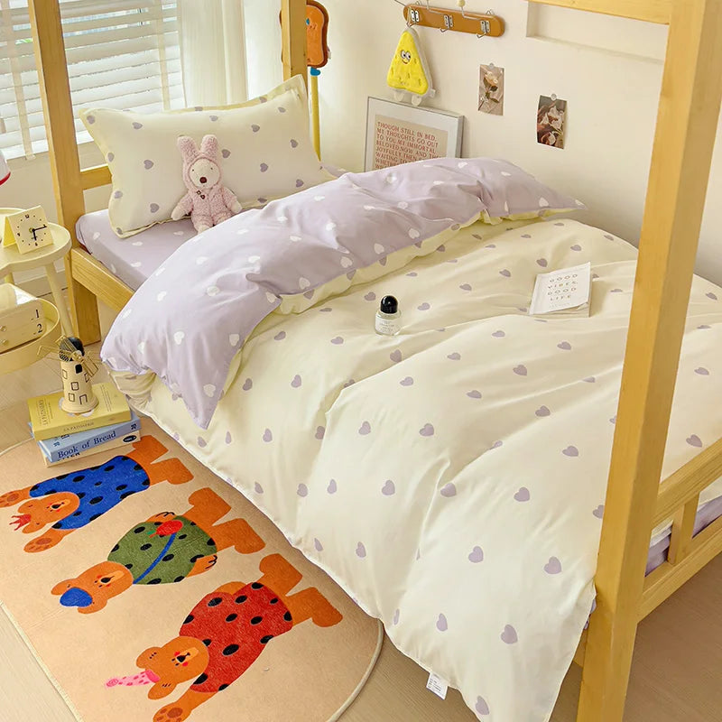 3-Piece Printed Quilt Set for Women – Japanese Korean Cartoon Bedding (1 Quilt + 2 Pillowcases)