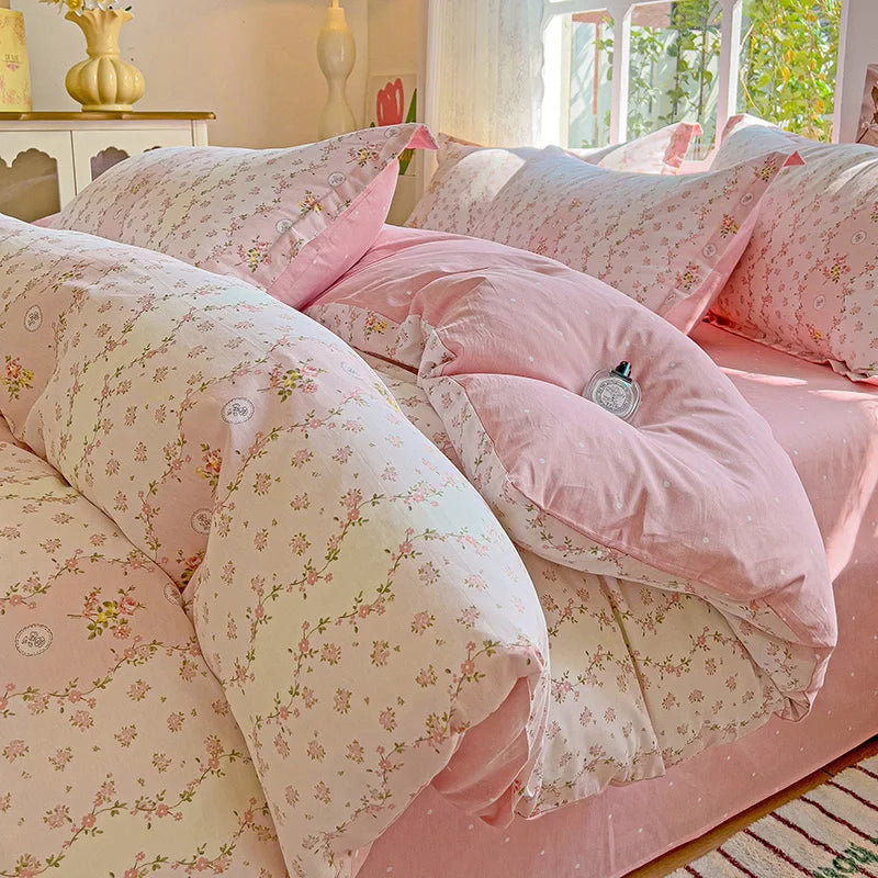 Pastel Floral 100% Cotton Duvet Cover Set - Super Soft 3-Piece (1 Duvet Cover + 2 Pillowcases) - Multiple Sizes 135×200–240×220 cm (53×79–94×87 in)