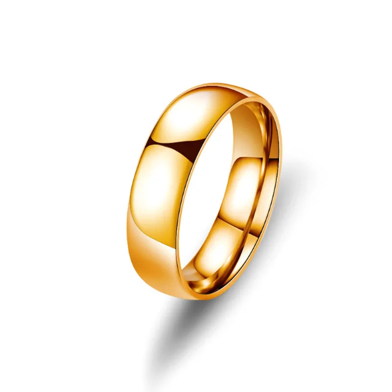 Unisex 6mm (0.24 in) Stainless Steel Wedding Band – High Polish Hypoallergenic Couples Ring (Steel, Black, Gold, Rose Gold)