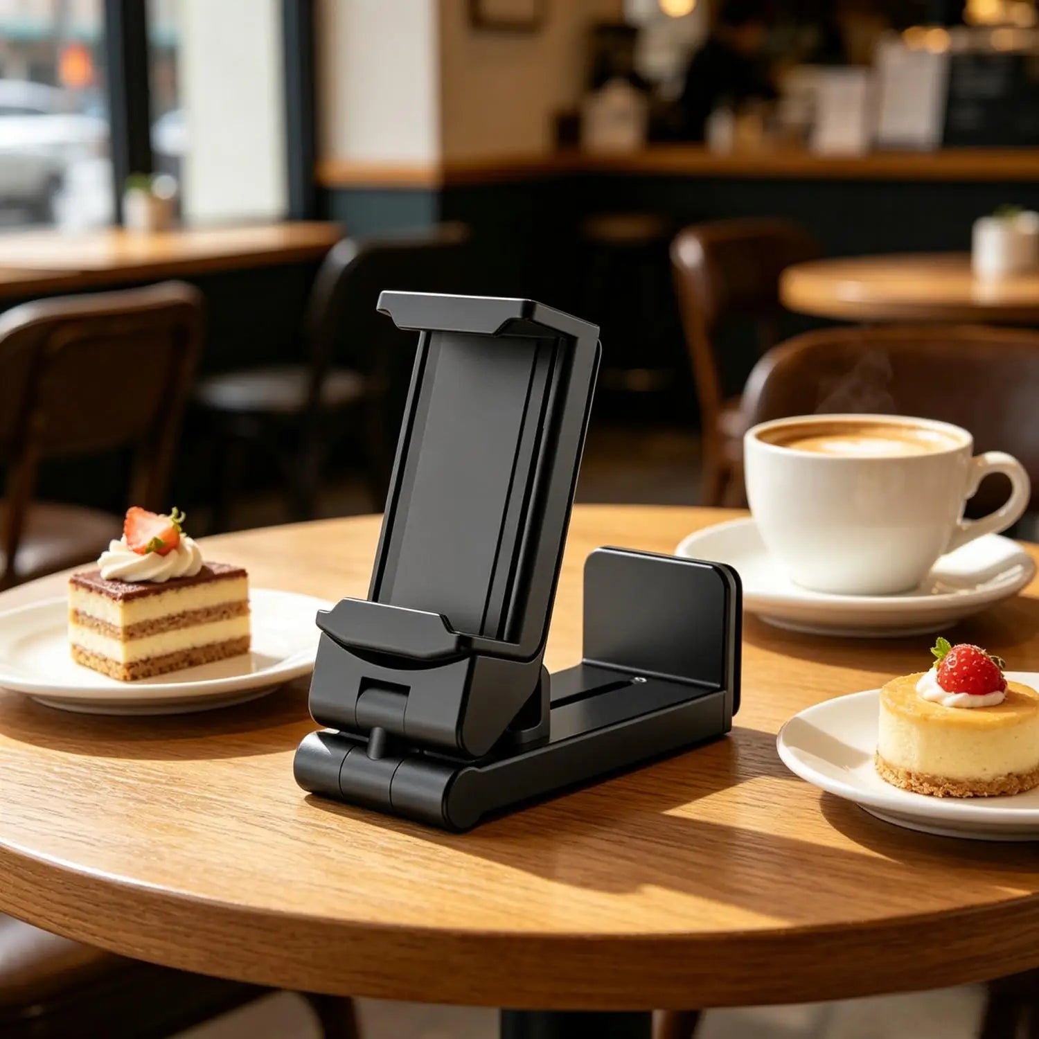 Foldable Rotating Phone Stand - Portable Adjustable Hands-Free Mount for Airplane, Train & Desk