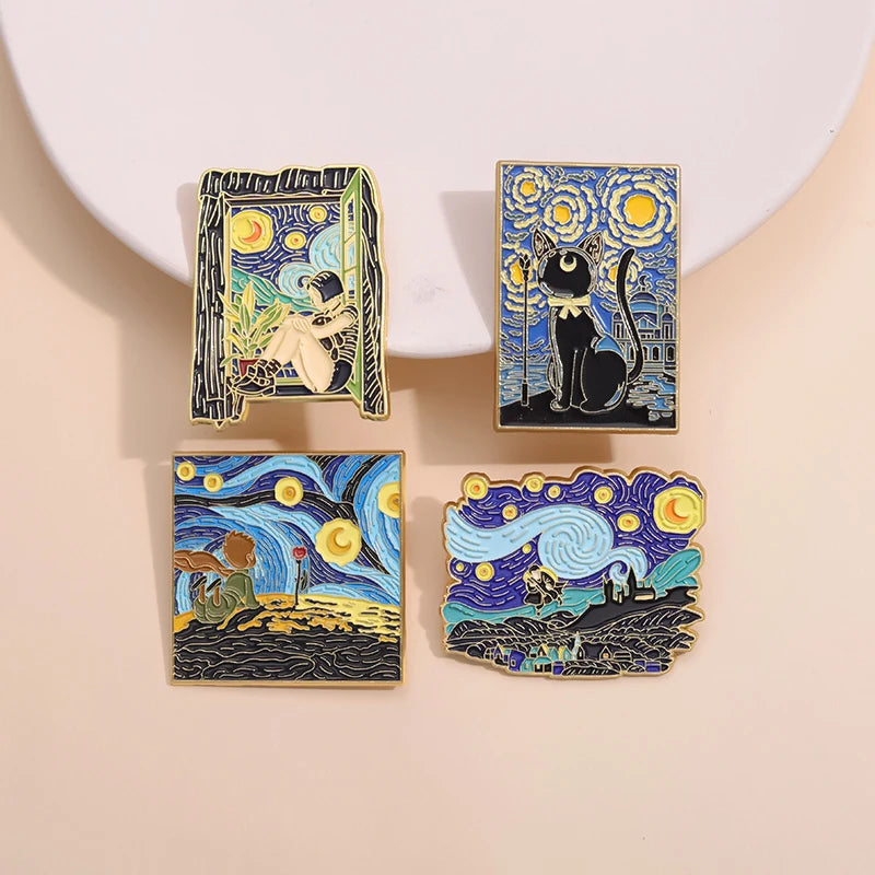 3–5 Piece Enamel Pin Set – Tarot Cards, Night Sky & Black Cat Lapel Pins | Punk Gothic Brooches Gift