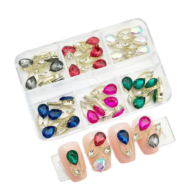 6-Grid Nail Rhinestone Kit – Saturn, Planet & Cross Crystal Nail Charms for Nail Art
