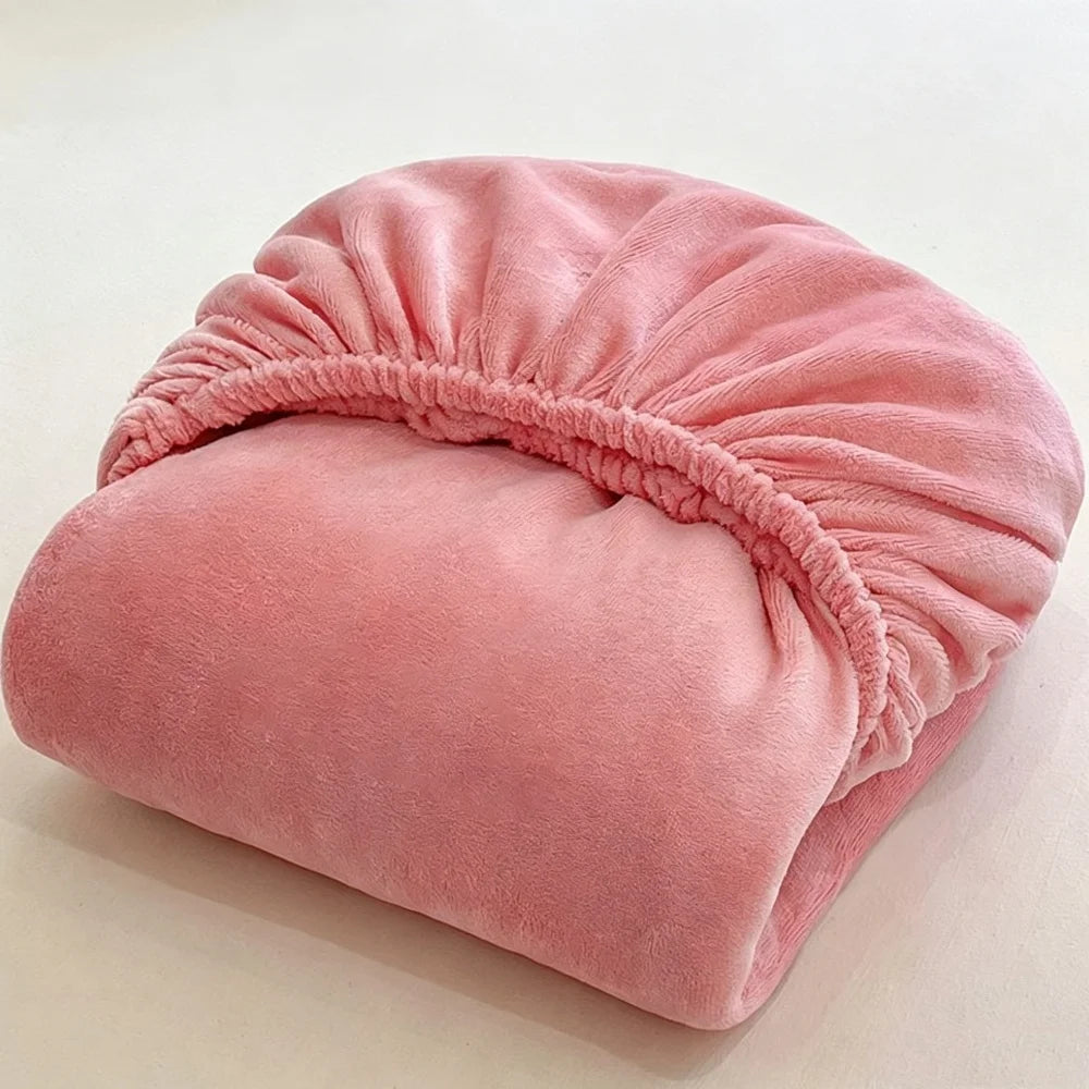 Warm Velvet Fitted Mattress Protector – Coral Fleece Plush Elastic Fitted Sheet, Sizes 90/120/150/180/200 cm (35–78 in)