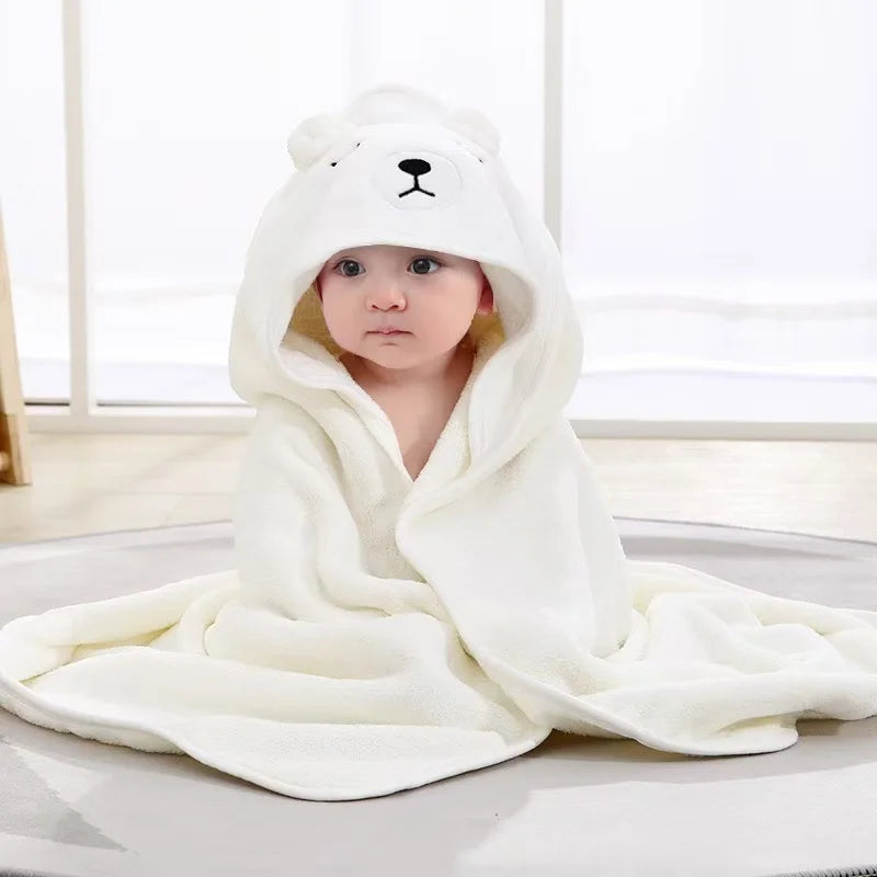 Hooded Baby Towel & Toddler Bathrobe Cartoon Coral Fleece Swaddle Blanket for Newborns & Kids