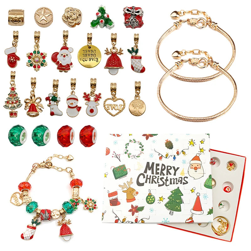 24-Piece Christmas Advent Calendar Pendant Set Necklace DIY Bracelet Blind Box Surprise Gift